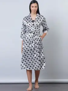 Aila Polka Dots Printed Midi Wrap Nightdress