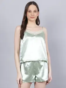 Aila Satin-Finish Lace Inserted Shoulder Straps Night Suit