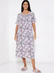 Aila Floral Printed With Lace-Inserted Nightdress