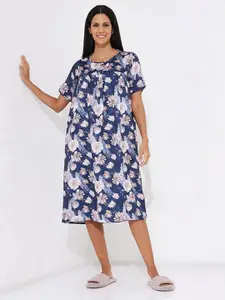 Aila Floral Printed With Gathers Nightdress