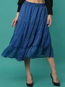 Aila Abstract Printed Tiered Midi Skirt