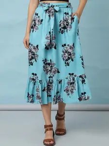 Aila Floral Printed A-Line Midi Skirt