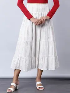 Aila Self Design Mid-Rise Gathered Tiered Midi Skirt