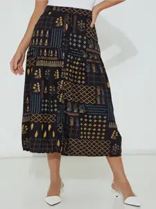 Aila Ethnic Printed High-Rise A-Line Midi Skirt