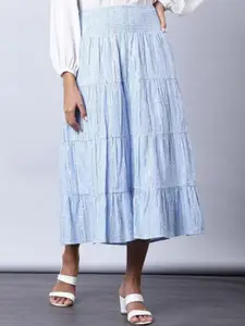 Aila Self Design Mid-Rise Gathered Tiered Midi Skirt