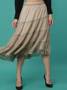 Aila Geometric Printed Tiered Midi Skirts