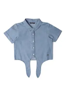 Allen Solly Junior Girls Spread Collar Tie-Up Detailed Pure Cotton Casual Shirt
