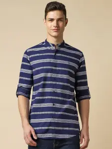 Allen Solly Custom Fit Striped Band Collar Pure Cotton Casual Shirt