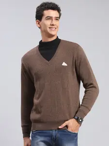 Monte Carlo Striped V-Neck Long Sleeves Woollen Pullover Sweater