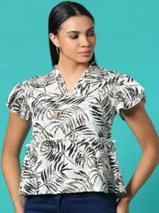 Aila Tropical Printed V-Neck Flared Sleeves Top