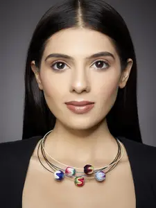 Rhea Set of 5 Rhodium-Plated Thread Ball Necklaces