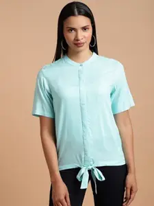 Aila Band Collar Shirt Style Top