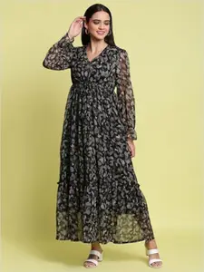 Aila Floral Printed Bell Sleeves Fit & Flare Maxi Dress