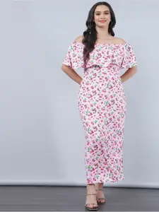 Aila Floral Printed Off-Shoulder Flared Sleeves Maxi Dress