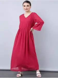 Aila V-Neck Bell Sleeves Gathered Detailed Maxi Dress