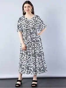 Aila Animal Printed Tie Up Cotton Fit & Flare Midi Dress With Belt