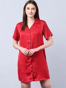Aila Striped Lapel Collar Shirt Dress