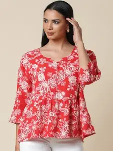 Aila Floral Printed Bell Sleeves Shirt Style Top