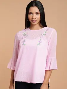 Aila Floral Embroidered Bell Sleeve Top
