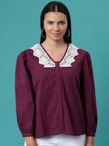 Aila Checked Puff Sleeves Cotton Top