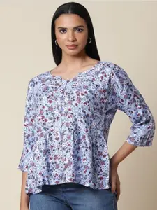 Aila Floral Printed Sweetheart Neck Shirt Style Top