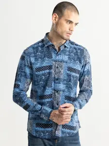 Snitch Blue Ethnic Motifs Printed Classic Slim Fit Casual Shirt