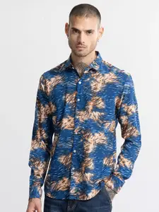 Snitch Blue Classic Fit Abstract Printed Casual Shirt
