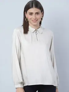 Aila Shirt Collar Puff Sleeves Top
