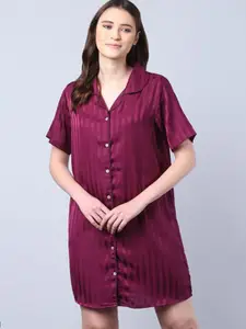 Aila Striped Lapel Collar Shirt Nightdress