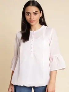 Aila Band Collar Bell Sleeves Cotton Top
