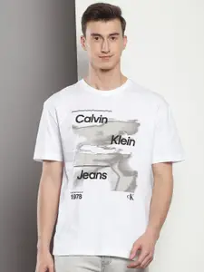 Calvin Klein Jeans Relaxed Fit Typography Printed Round Neck Cotton Casual T-shirt
