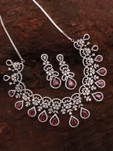 Mirana Rhodium-Plated Cubic Zirconia Studded Necklace Set