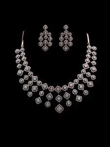 Mirana Rose Gold-Plated Cubic Zirconia Studded Necklace Set