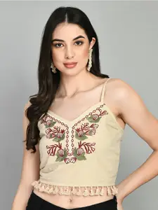 PRETTY LOVING THING Floral Embroidered Cotton Crop Top