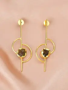 ZURII Brass-Plated Artificial Stones Studded Drop Earrings