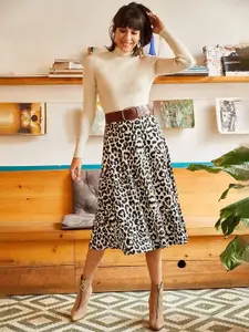 Olalook Animal Printed Flared Midi Skirt