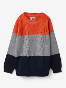 The Souled Store Boys Orange & Grey Colourblocked Pullover