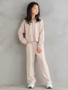 StyleCast Girls Cream-Coloured Hooded T Shirt With Trousers