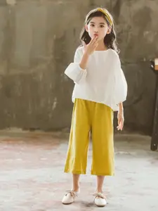 StyleCast Girls Beige & White Pure Cotton Top With Palazzos