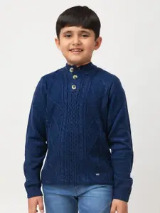 Purple United Kids Boys Cable Knit Self Design Mock Collar Acrylic Pullover Sweater