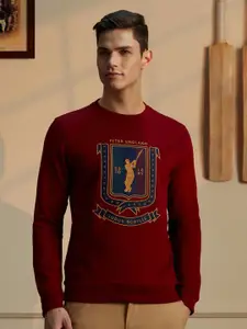 Peter England Casuals Men Maroon Embroidered Sweatshirt