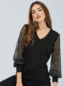 Cool & Sexy Embellished V-Neck Cotton Top