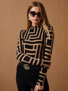 Cool & Sexy Geometric Printed High Neck Fitted Top