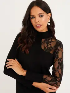 Cool & Sexy High Neck Lace Inserts Top