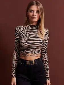 Cool & Sexy Animal Printed High Neck Fitted Crop Top