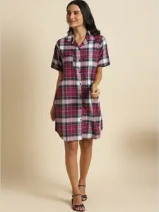 Aila Checked Shirt Style Above Knee Length Dress