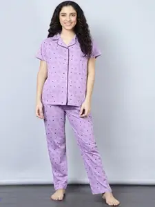 Aila Women Purple Printed Night suit