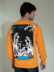 PUNK Men Orange Printed Sweatshirt