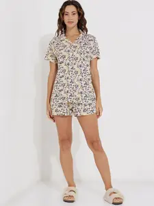 Aila Floral Printed Lapel Collar Shirt With Shorts