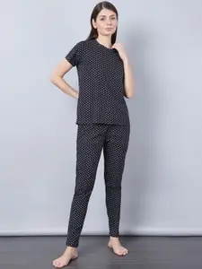 Aila Geometric Printed Pure Cotton T-Shirt With Trouser
